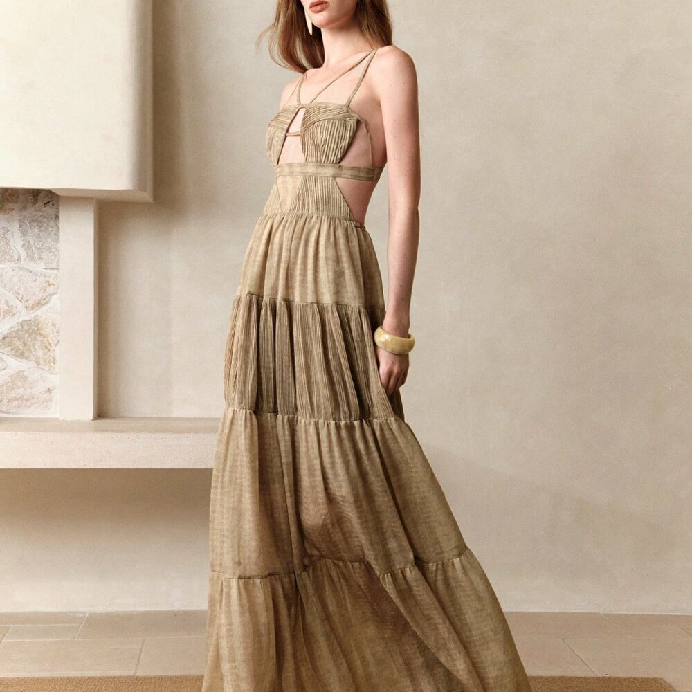 Khaki Casual Women's Tie-Dye Beach Wedding Guest Dress - Picture 5 of 7